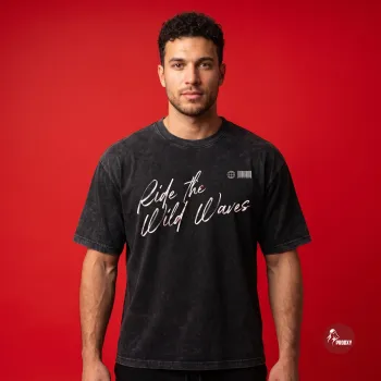 Ride the Wild Waves washed charcoal oversized T-Shirt