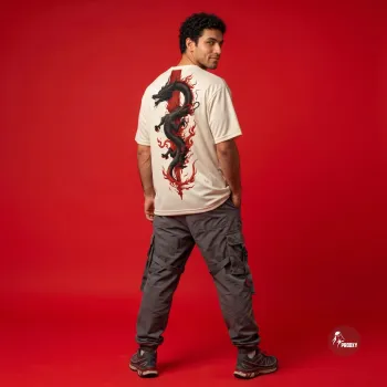 Shadow Dragon Japanese Irezumi Flame Oversized Mesh T-Shirt