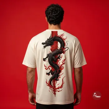 Shadow Dragon Japanese Irezumi Flame Oversized Mesh T-Shirt
