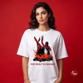 Not Built to Behave She-Devil Graphic Oversized White Mesh T-Shirt