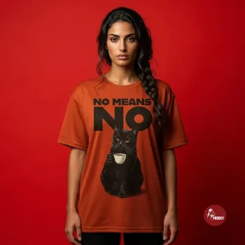No Means No Sarcastic Black Cat Coffee Oversized Rust Brown Mesh T-Shirt