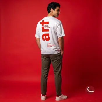 Some Are Art Vertical Art T-Shirt: oversized White Mesh with Red logo