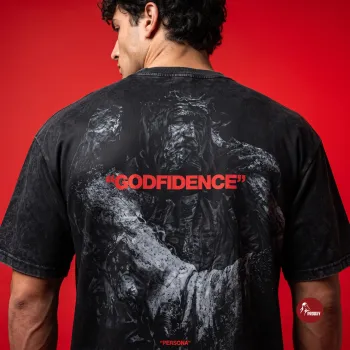 Godfidence (Persona) - Men's Acid Wash Black Streetwear Graphic T-Shirt