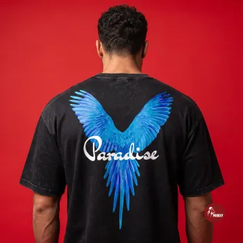 Onyx Valkyrie Paradise Blue Oversized Acid-Wash Tech-Mesh T-Shirt