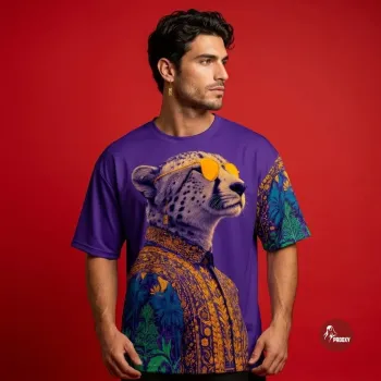 Royal Cheetah Baroque Floral Oversized Purple Tech-Mesh T-Shirt