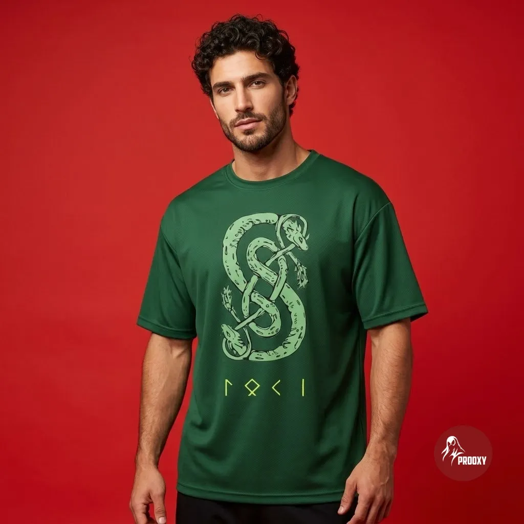 The Serpent Rune Mythic Ouroboros Oversized Tech-Mesh T-Shirt