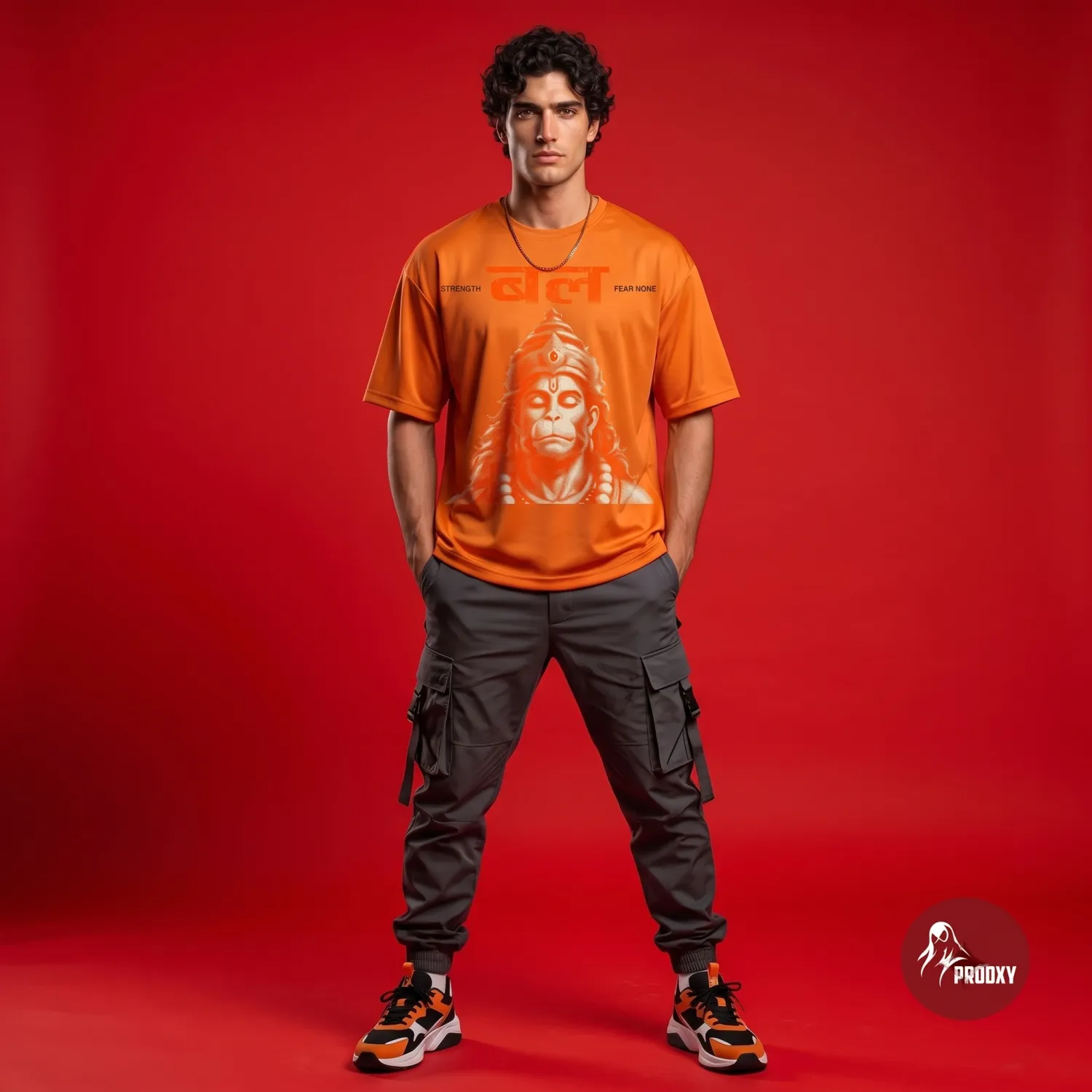 The Bal Hanuman Strength Oversized T-Shirt Vibrant Orange