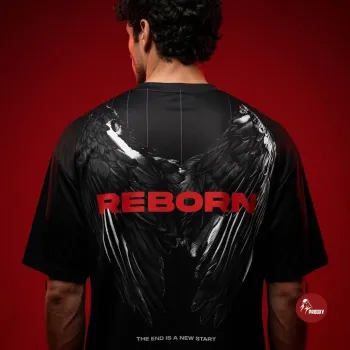 REBORN Fallen Angel Wings Oversized Black Mesh T-Shirt