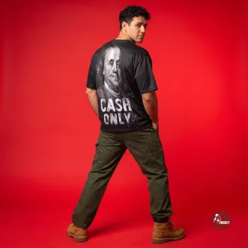 CASH ONLY Benjamin Franklin Hundred-Dollar Graphic Oversized Black Mesh T-Shirt