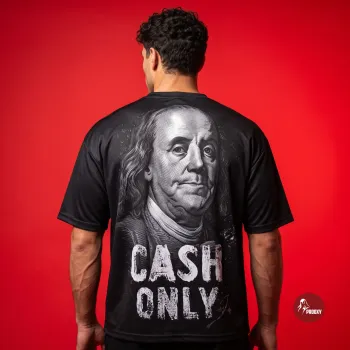 CASH ONLY Benjamin Franklin Hundred-Dollar Graphic Oversized Black Mesh T-Shirt