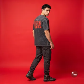 I'M YOUR VILLAIN Distressed Typographic Oversized Acid-Wash Black T-Shirt