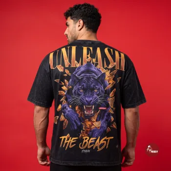 UNLEASH THE BEAST Oversized Acid Wash T-Shirt