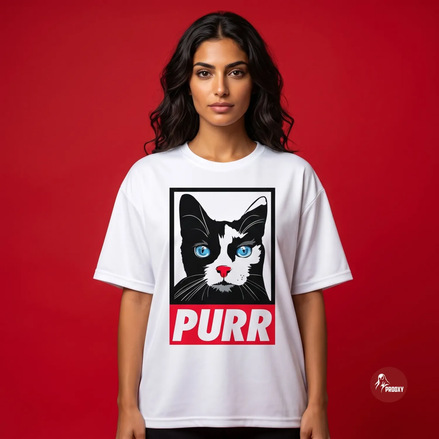 Prooxy PURR Box Logo Graphic Oversized White T-Shirt