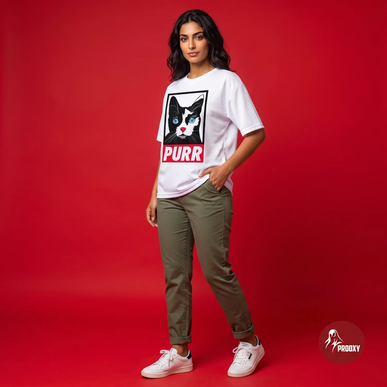 Prooxy PURR Box Logo Graphic Oversized White T-Shirt