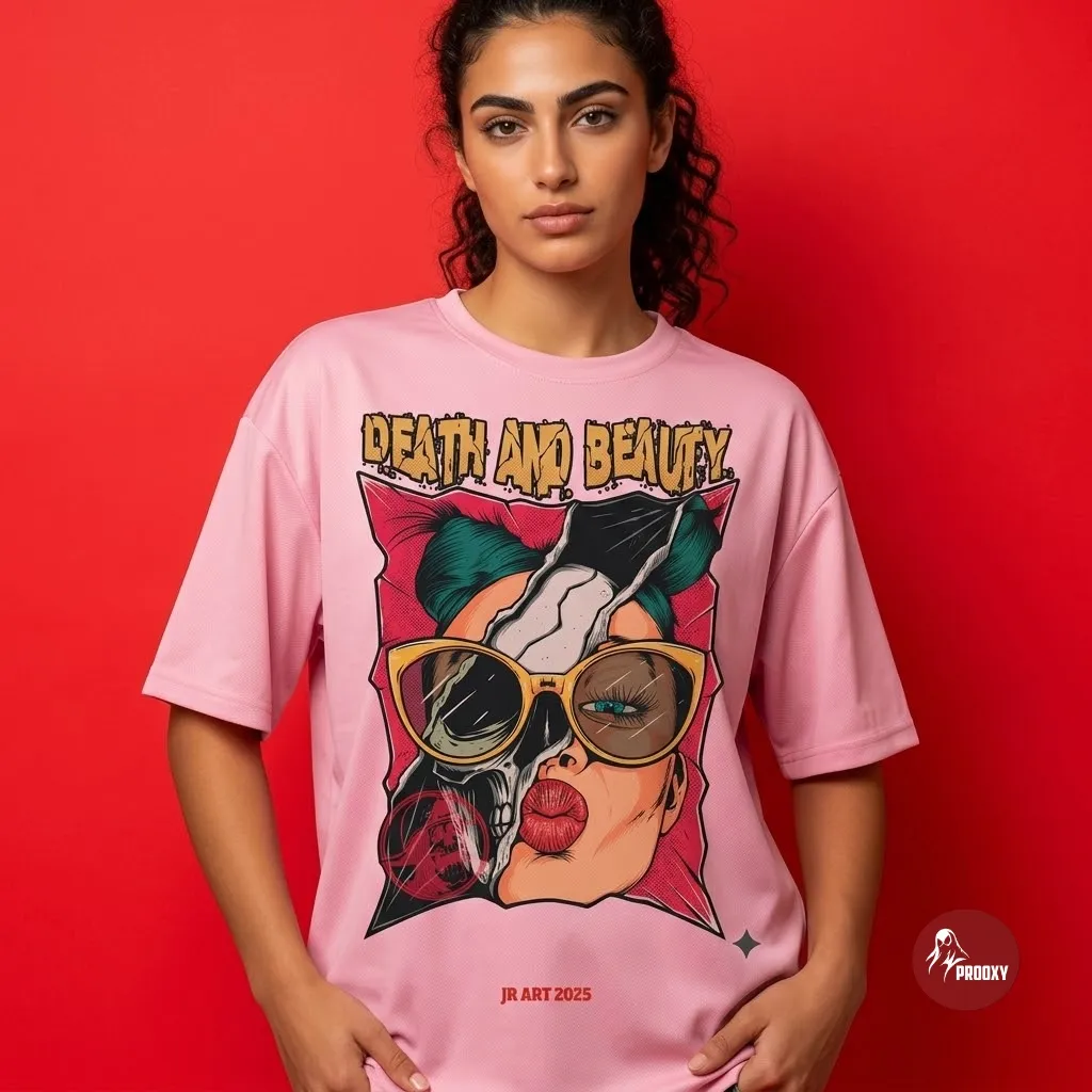 Prooxy Death and Beauty Oversized Graphic T-Shirt - Pastel Pink