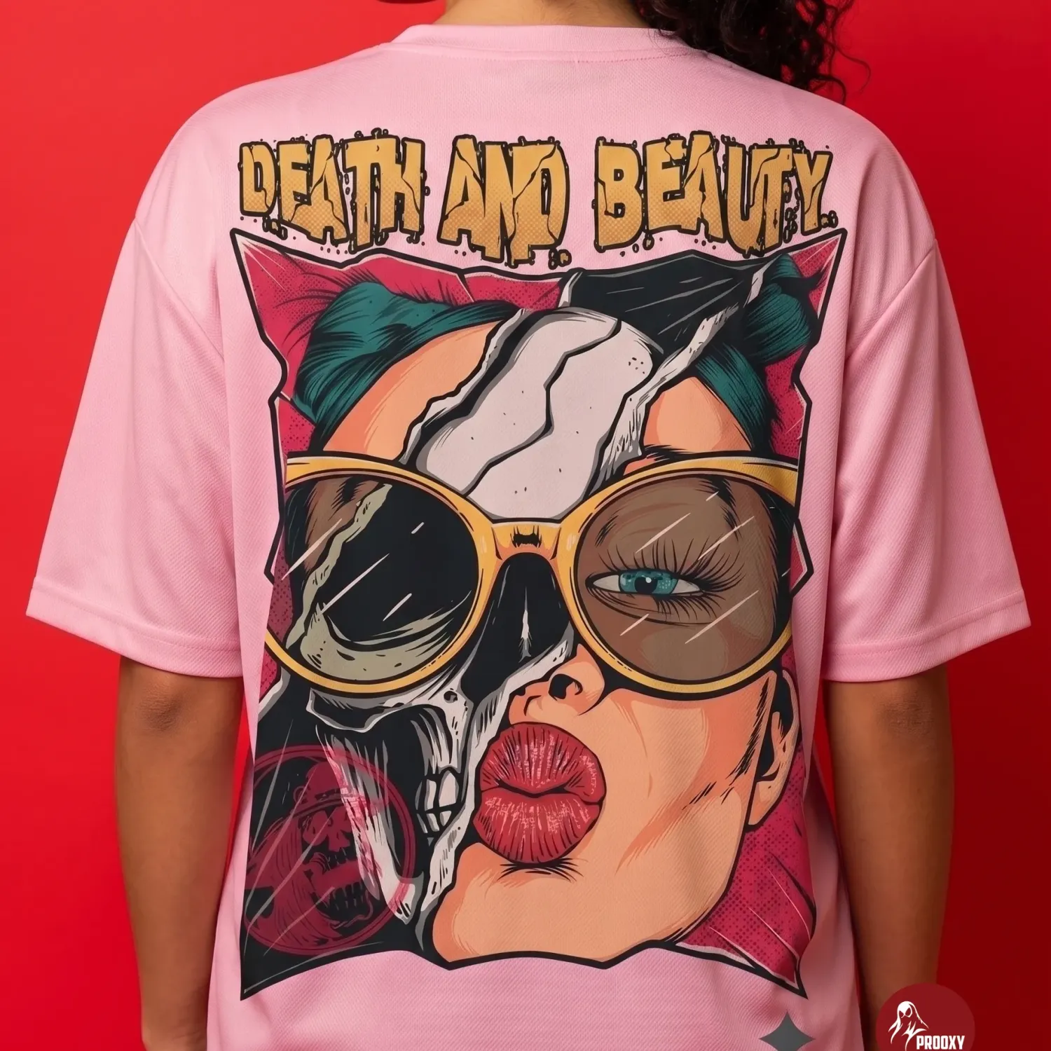 Prooxy Death and Beauty Oversized Graphic T-Shirt - Pastel Pink