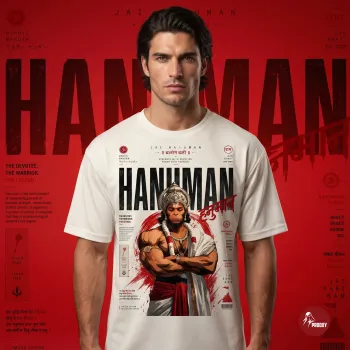 Hanuman Warrior - Men's Off-White Graphic T-Shirt