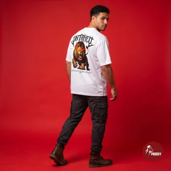 UNTAMED Raging Lion Oversized Graphic T-Shirt – Crisp White Streetwear Drop