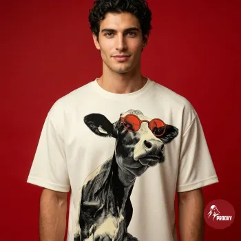 Gilded Halo Cow - Graphic Oversized Tee Vintage Cream