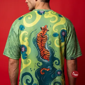 Hidden Tiger Lily Pond Oversized mesh-fabric all-over print tee - Dual-Sided Swag
