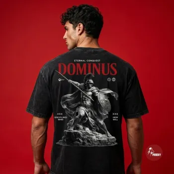 DOMINUS Eternal Conquest Spartan Graphic Acid Wash Heavyweight Oversized Tee – Mineral Black