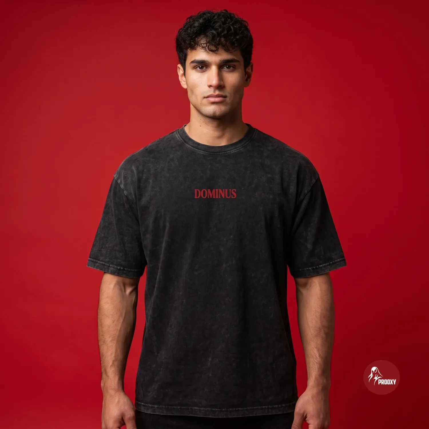 DOMINUS Eternal Conquest Spartan Graphic Acid Wash Heavyweight Oversized Tee – Mineral Black