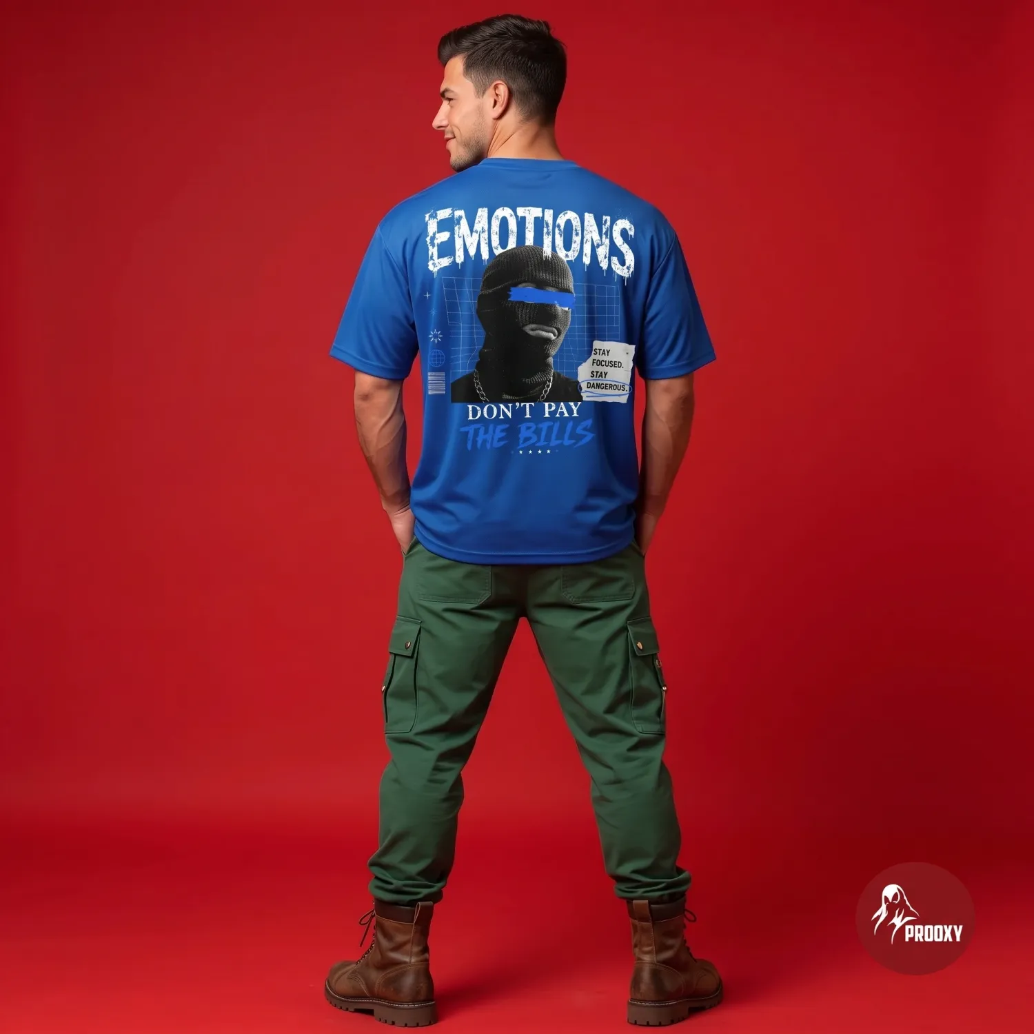 Emotions Don't Pay The Bills Cyber-Street Graphic Mesh Tee – Royal Cobalt Blue