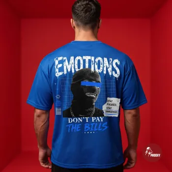 Emotions Don't Pay The Bills Cyber-Street Graphic Mesh Tee – Royal Cobalt Blue